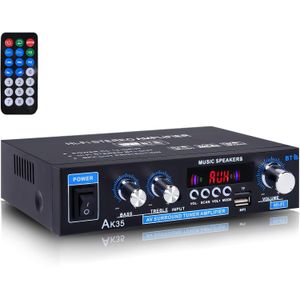 SIKITUT AK35 Stereo Audio Amplifier Bluetooth 5.0, 2.0 Channel Amplifier Stereo Receivers with Bass & Treble Control