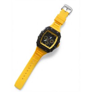 Men's Quartz Wrist Watch – Tonneau Case Silicone Strap with Luminous Hands & Sports Design - Yellow/Black