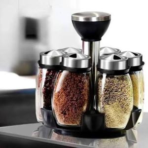 360-degree rotating spice rack set with 7 spice jars