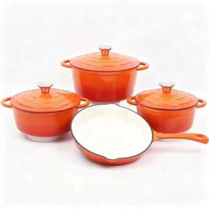 4pc Enameled Heavy Cast Iron Dutch Oven Cookware Set- Orange/white