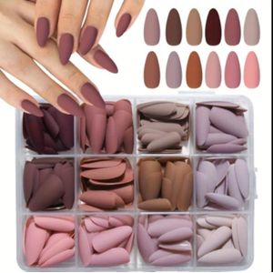 Cc Nail Art 124PCS Full Cover Almond Press-On Nails Set - Matte Color Artificial Fake Nails, Reusable Removable Stick-On Acrylic Nails for Women, Y2K Style DIY Manicure for Everyday & Party Wear - Multicolor 