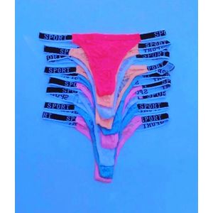 6 Pieces Of Ladies Cotton G String Lace  Panties Set - Multicolor 