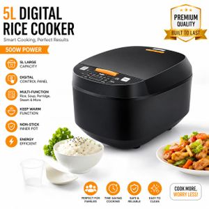 5L Digital Multi-Functional Rice Cooker – 500W Smart Non-Stick Cooker with Digital Display Black