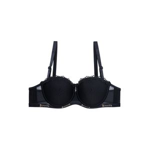 Binnys Chic Sophisticated Mesh Brassiere Underwire T-Shirt Balconette Bra Adjustable straps Fixed Padded Ribbon Bow for Work and Travel, Soft Summer Demi Bra