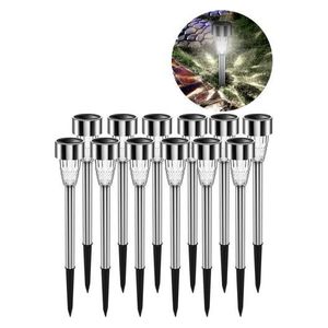 12 Pcs 2V Solar Lawn Lights - Waterproof Stainless Steel Outdoor Decorative Garden Lamps, White Light