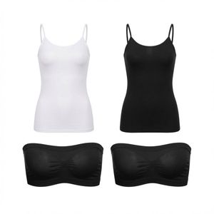 Ladies Camisole Vest Set + Seamless Strapless Bra - Black/White