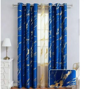 OMAMA HOME TEXTILE 2-in-1 Eyelet Window Curtain 150 × 250 cm –Blue