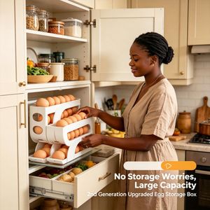 Other Auto Rolling Egg Storage Box For Refrigerator Side Door, Large Capacity Space Saving Egg Dispenser Holder, Auto Refill Egg Organizer Container For Kitchen Fridge Storage