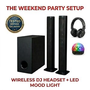 The Weekend Party Setup - Media 7 Plus Soundbar + Free Wireless DJ Headset + LED Mood Light - Deep Bass, HDMI & Bluetooth, Home Cinema Sound Bar Speaker for TV & Music 