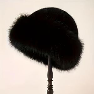 Elegant Women's Faux Fur Winter Hat - Cozy & Warm Thickened Mongolian Cap with Ear Protection, Stylish Minimalist Design in Crream/Brown/White/Black, Elastic Fit, Polyester, Hand or Dry Clean Only
