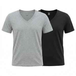 Women's V-Neck Solid Color Short Sleeve T-Shirt 2-Piece Set - Black/Heather Gray