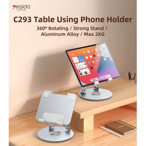 Yesido C293 360° Rotating Foldable Aluminum Alloy Tablet and Phone Stand for Desk and Table Use-Silver