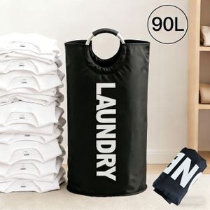 General 90L Laundry Basket, Waterproof Laundry Hamper, Laundry Bag with Padded Handles, Clothes Hamper, Collapsible Laundry Basket Easy Storage, Black