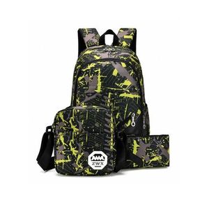 3Pcs USB Charging School Backpack Set - Large Capacity Teen Laptop Bag with Shoulder Bag & Small Pouch - Yellow
