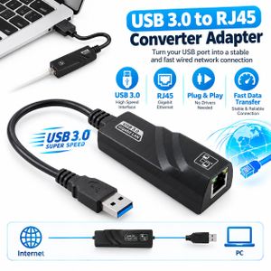 USB 3.0 to RJ45 Gigabit Ethernet Adapter 10/100/1000Mbps – High Speed LAN Network Adapter for Laptop & PC – Black