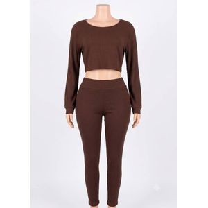 SHEIN Brown Ribbed Knit Two-piece Activewear Lounge set -Size 
