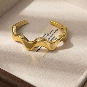 Elegant Gold-Plated Wave Pattern Open Bangle - Women's Chunky Irregular Curved Bangle - Long-Lasting Color Retention Jewelry