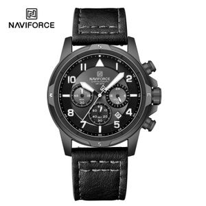 Naviforce Analog Leather Strap Black - NF8077