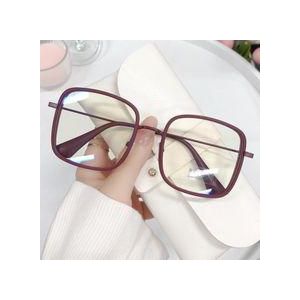 Women's Ultra-Light Anti Blue Light Square Glasses – Burgundy Metal Frame Non-Prescription