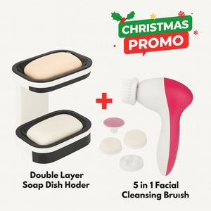 Best Seller 5-in-1 Electric Facial Cleansing Brush with Double-Layer Soap Dish – Deep Clean Exfoliating Face Brush & Hygienic Bathroom Organizer Set
