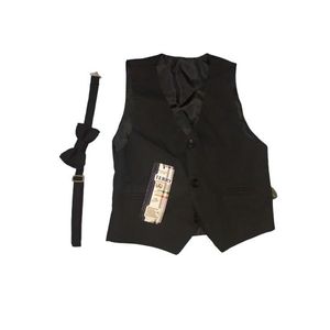 Terry Boy Vest Suit with Bow Tie - black