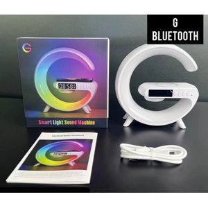 1pcs Modern Multi-Functional Fast Smartphones Wireless Charger Stand Bluetooth Speaker RGB Night Light Alarm Clock – Fast Charging Station with Sunrise Lamp & Stereo Sound for Smartphones Compatible Smart Pro Max &Samsung Galaxy 