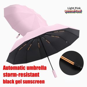 Automatic folding umbrella that can be used for both rain and sunny days--pink