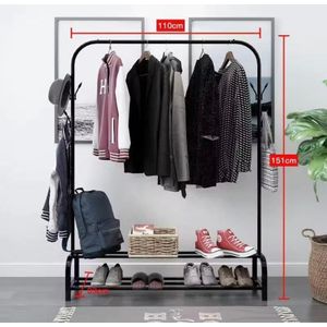 Storage Wardrode Single Pole Cloth Hanger - Black