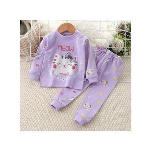 2-Piece Casual Outfit Set for Girls Aged 0-3 Years, Long Sleeve Sweatshirt and Pants with Cartoon Prints