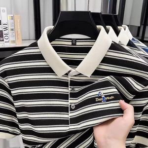 Dapperman Men's Casual Short Sleeve Summer Breathable Striped Polo Shirt 