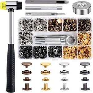 120 Set Leather Snap Fasteners Kit 12mm Metal Button Snaps Press Studs with 4 Setter Tools, 1 Hammer, 4 Color Leather Snaps for Clothes, Jackets, Jeans Wears, Bracelets, Bags