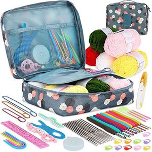 TodyJeyHo Crochet Kit for Beginners Adults, 58pcs Starters Knitting Kit Include Crochet Yarn, Ergonomic Crochet Hooks, Knitting Tool Supplies for Travel Craft DIY