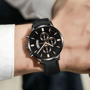 Luxurious Men Business Watch Quartz Watch with Leather Strap 30M Waterproof - Black