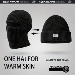 Men's Knitted Beanie, Balaclava, Windproof and Cold-proof Hooded Face Mask-Black