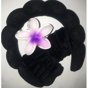 Head Fashion 3-in-1 Black Spa Headband Set - Cloud Headband, Wristbands + Purple Flower Clip for Skincare