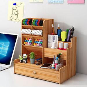 TodyJeyHo Wooden Pen Pencil Storage Holder Office Study Desktop Stationary Box Tidy Shelf