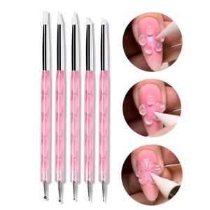 Nail Infinity 5pcs Acrylic Nail Art Silicone Brushes Set – Double-Ended UV Gel Sculpting, Painting & Dotting Tools