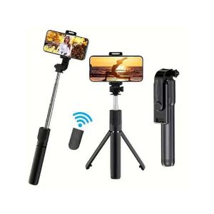 R1S 3-in-1 Multifunctional Extendable Monopod Bluetooth Selfie Stick Tripod with LED Fill Light & Detachable Wireless Remote - Black