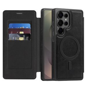 Caseme  Phone Case, Compatible With Galaxy S26 Ultra High Quality Original MAGSAFE Flip Leather Phone Case With Magnetic Wireless charging Support And A Card Slot - Black 