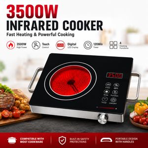 Electric Hot Plate Portable Infrared Burner 3500 Electri Burner Electric Hot Plate Touch Control Panel Adjustable Heating Power Glass Plate Electric Cooktop for Cooking-Black
