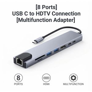 Get 8-in-1 USB-C Hub - Universal Multifunction Adapter with 4K HDTV & 100Mbps Ethernet Multi-Port