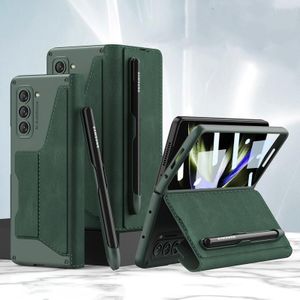 Samsung Galaxy Z FOLD 5 High Quality Flip leather Case With Built - In Front Screen Protector And Removable Velcro Capacitance Pen Slot (Capacitance Pen Included) - Green