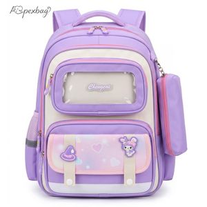 Waterproof Girls' School Bag, Kuromi Cartoon Spine Protection Backpack w/ Pencil Case for Primary Students
