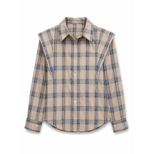 Ladies Plaid Checkered Office Shirt-Brown