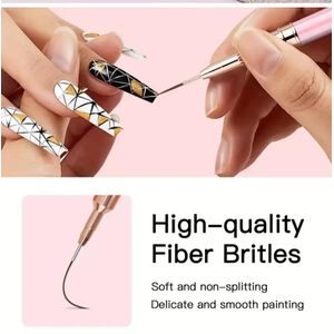 Bee Acrylic 5pcs Pink Fine Nail Art Brush Set - Nails Gel Polish Painting & Manicure 5-Sizes  Acetone-Free