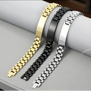 Stylish Stainless Steel Link Chain ID Bracelet - Gold, Black & Silver