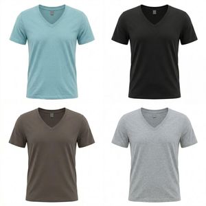 Women's 4-Piece V-Neck Plain T-Shirt Set - Sky Blue/Black/Brown/Gray