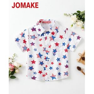JOMAKE Short-sleeved shirt for boys aged 1-9, white with stars, loose and casual