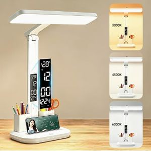 Foldable Multifunctional Desk Lamp with Clock and Pen Holder  Eye Caring Reading Light 2000mAh
