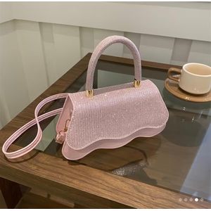 Women's Luxury Rhinestone Curved Sparkly Handheld Clutch - pink